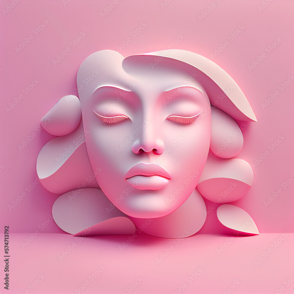 Modern Abstract Woman's face Sculpture design. Generative AI.