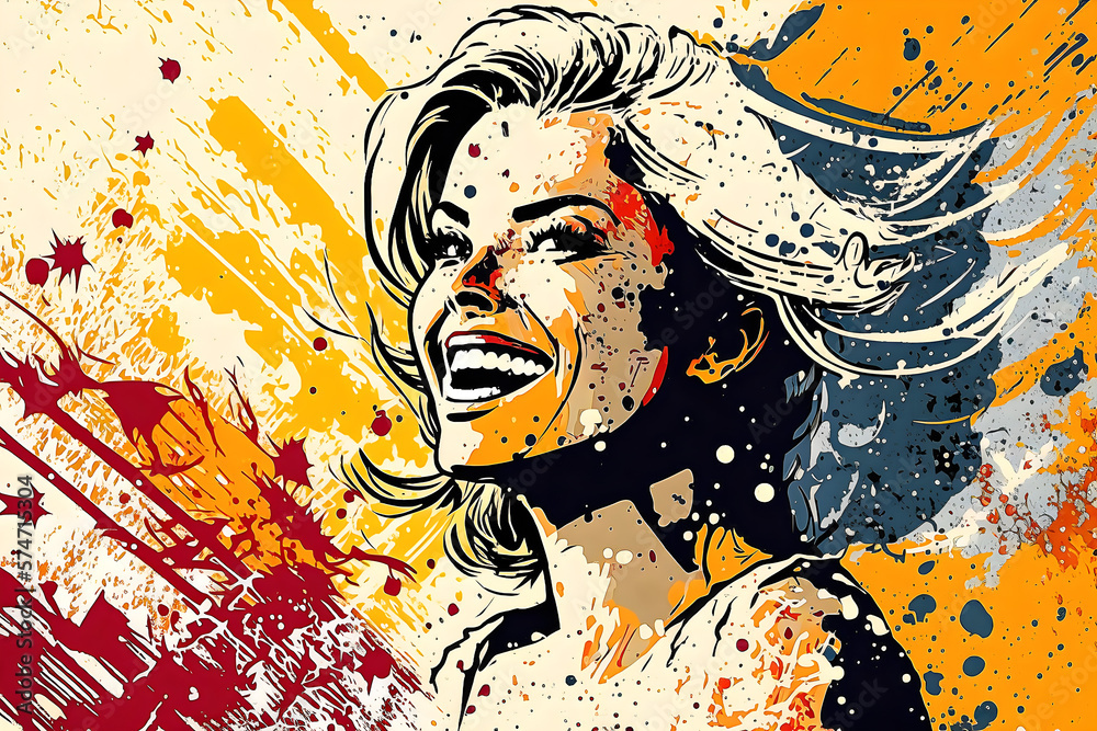 Happy, Smilling Pretty Woman in Comics Style created with Generative AI Technology Happy, Smilling Pretty Woman in Comics Style created with Generative AI Technology