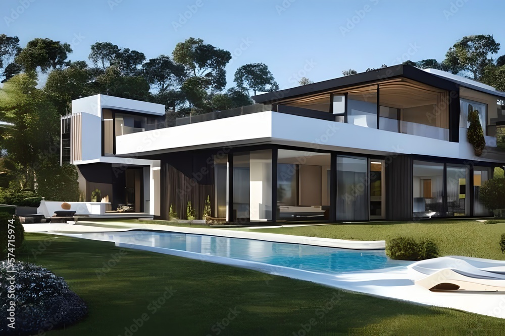 Smart Home And Intelligent House Concept With Modern Villa In Background. Generative AI