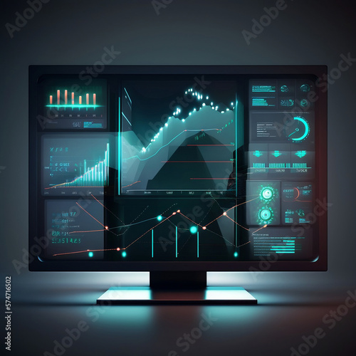 modern computer virtual dashboard analyzing finance sales data and economic growth graph chart and block chain technology