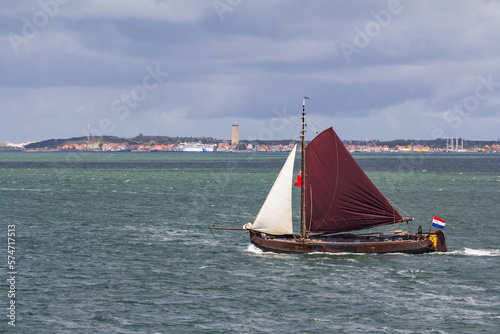 Boat passing Waddeen island Terschelling Friesland province in The Netherlands photo