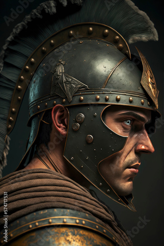 Gladiator with scary helmet ,Roman soldier, made with Generative AI © DNY3D