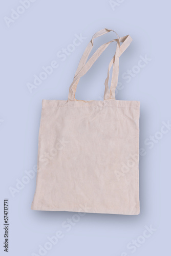 Recycled fabric bag in white on a blue background, for edition