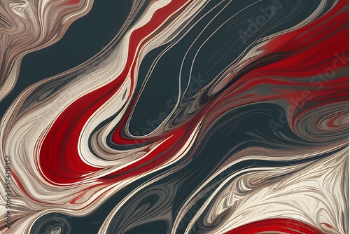 Liguid marble texture, pouring technique, red white and black, generative ai