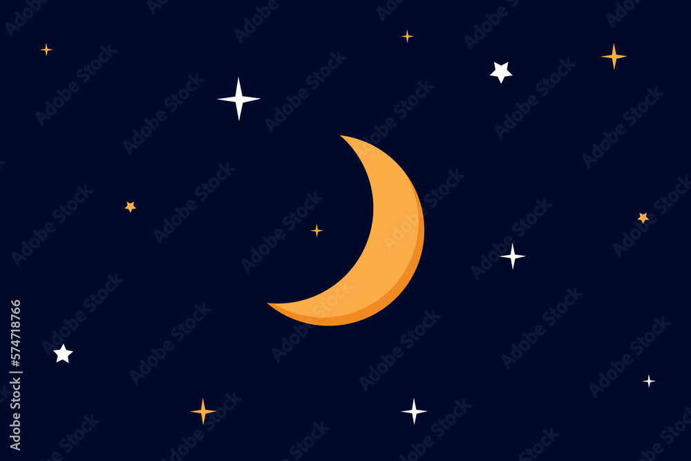 Vector night sky background stars and moon. crescent moon with stars in ...