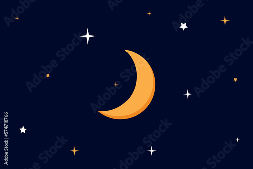 Vector night sky background stars and moon. crescent moon with stars in space