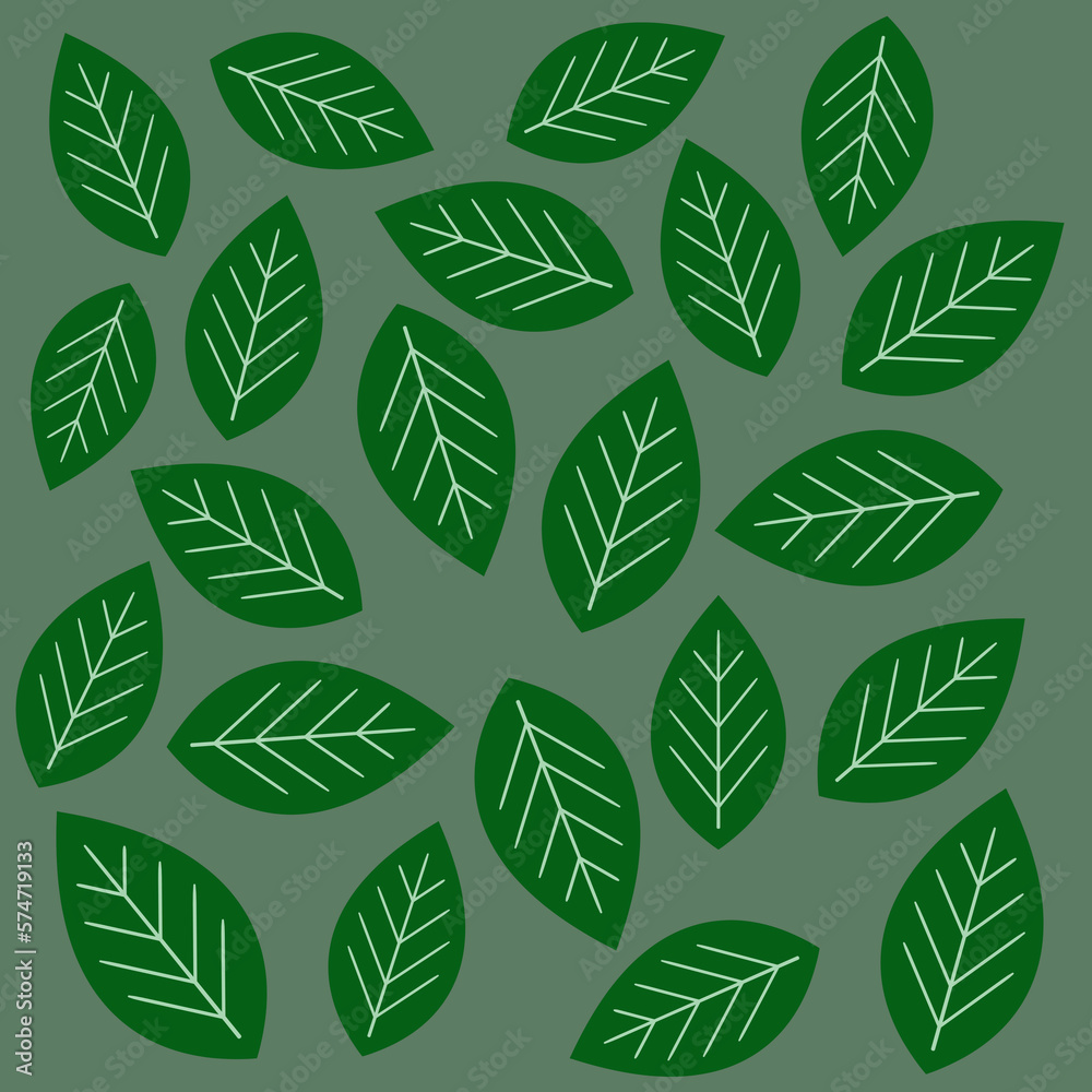 Leaf pattern on green background