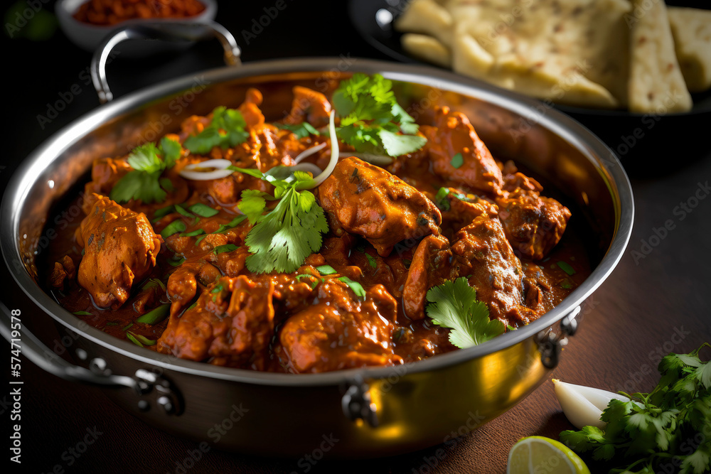 Illustration of Indian traditional spicy curry dish; Vindaloo or Vindalho ,made with Generative AI