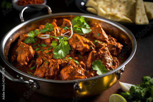 Illustration of Indian traditional spicy curry dish; Vindaloo or Vindalho ,made with Generative AI
