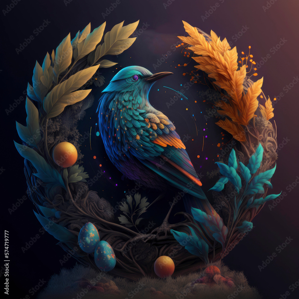Fantastic surreal world with bird, in the realm of dreams, magic fantasy illustration ,made with Generative AI Fantastic surreal world with bird, in the realm of dreams, magic fantasy illustration ,made with Generative AI