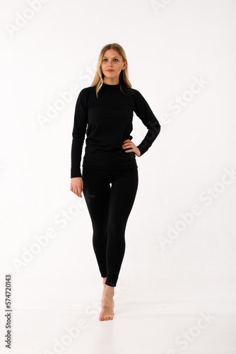 Sporty blonde girl in thermal clothing for women