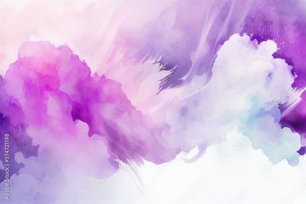 Fototapeta premium Purple Watercolor Background, Brush Strokes, Illustration, Generative AI