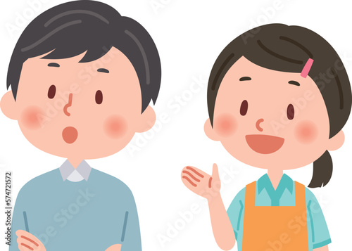 説明をするヘルパーと説明を聞く男性