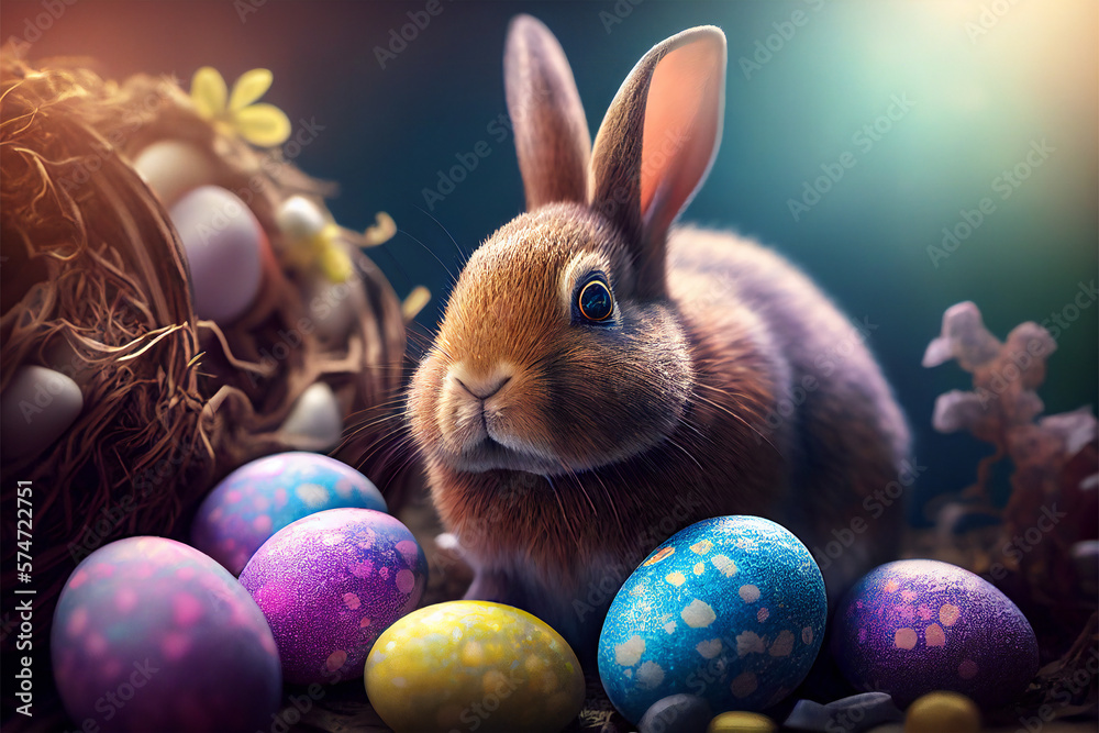 Easter Bunny holding easter eggs