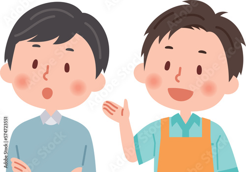 説明をするヘルパーと説明を聞く男性