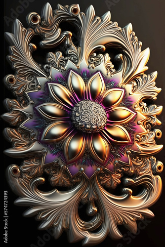 abstract metallic flower pattern close up in purple and gold colors