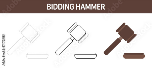 Bidding Hammer tracing and coloring worksheet for kids