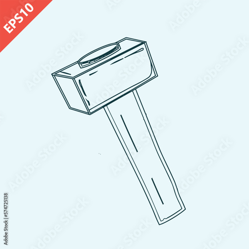 hand drawn old sledge hammer design vector flat isolated illustration