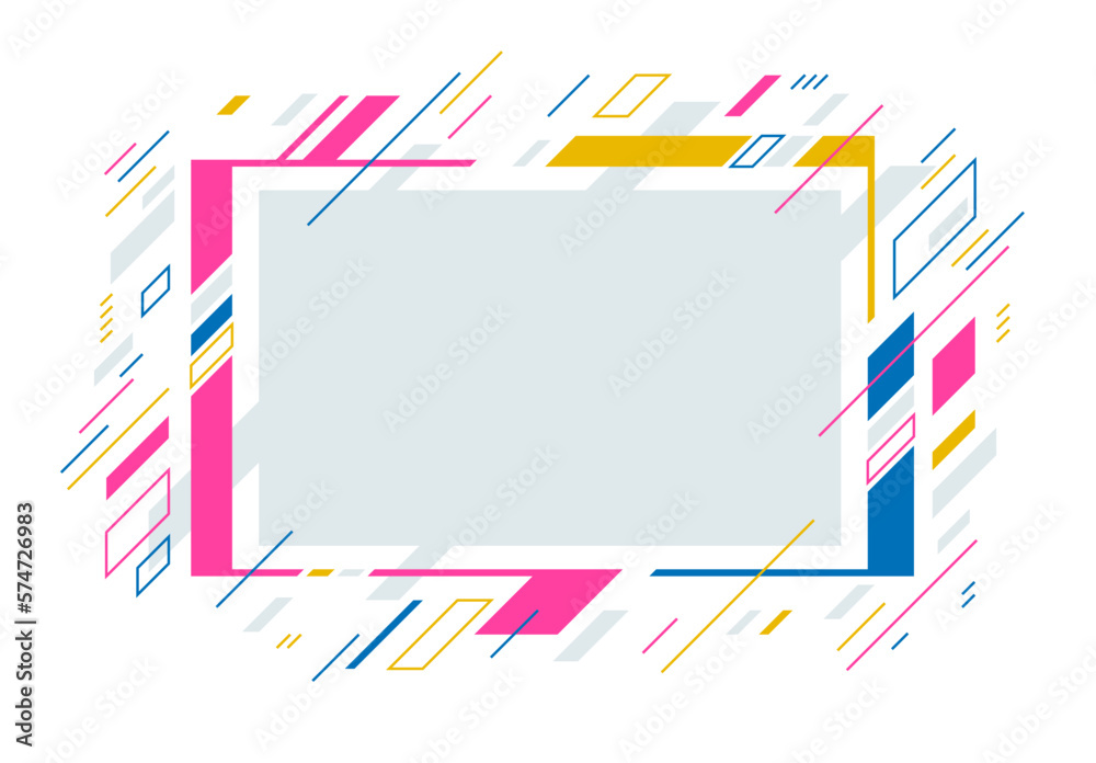 Artistic colorful frame with different elements isolated over white, vector abstract background art style bright shiny colors, geometric design.