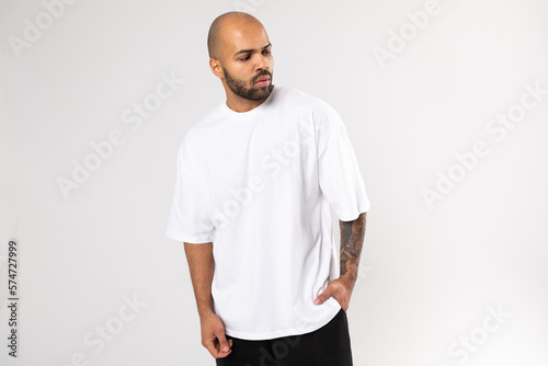 African american man in white t-shirt.. Mock-up.