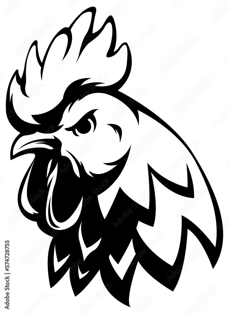 Head of rooster. Cock abstract character illustration. Graphic logo designs template for emblem. Image of portrait for company use Head of rooster. Cock abstract character illustration. Graphic logo designs template for emblem. Image of portrait for company use