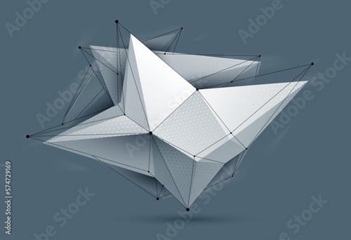 Polygonal form vector abstract design, modern futuristic shape AI neural network concept, dynamic technology abstraction theme, geometric art.