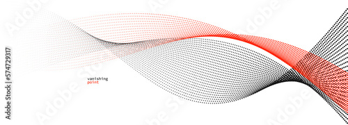 Smooth and relaxing shape vector abstract background with wave of flowing particles, curve lines of dots in motion, red and black tranquil and soft image.