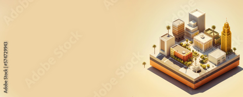 Square-shaped miniature Los Angeles featuring best known buildings, landmarks, attractions and streets, Isometric Metropolis city isolated on a plain background, urban concept, generattive ai