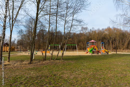 Playground and gym and a place to relax in the fresh air.