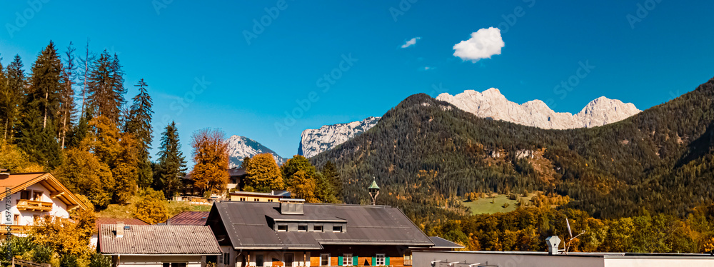 Beautiful alpine autumn or indian summer landscape view at Lofer, Salzburg, Austria