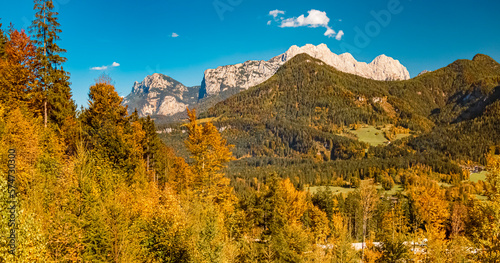 High resolution stitched autumn or indian summer panorama at the famous Loferer Alm, Lofer, Salzburg, Austria