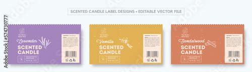 Candle Label Design Template Pastel Colors, Minimalist Scented Candle Label Packaging Design, Jar Label, Lavender Candle, Vanilla Candle, Sandalwood Fragrance Label Sticker Illustration