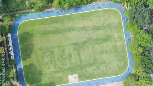 4K footage aerial view of Sempur field park which many people use for exercise. photo