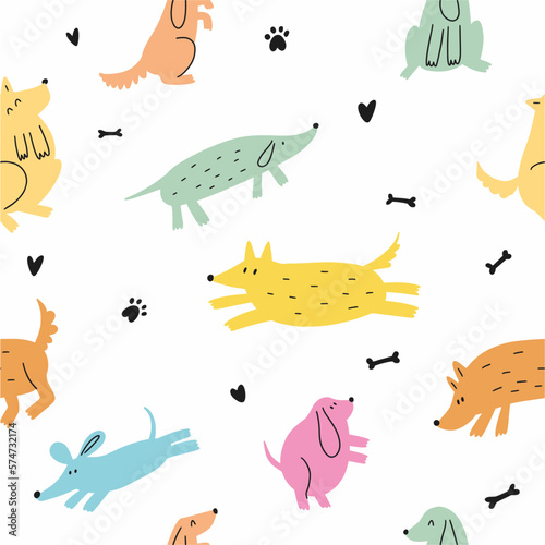 A pattern with dogs  hand-drawn in the style of a doodle