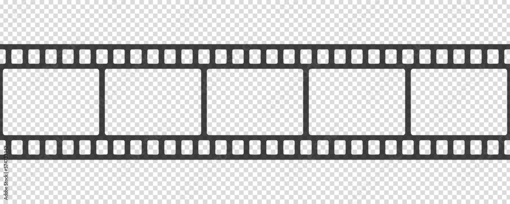 Film strip seamless pattern. Repeated black filmstrip on transparent