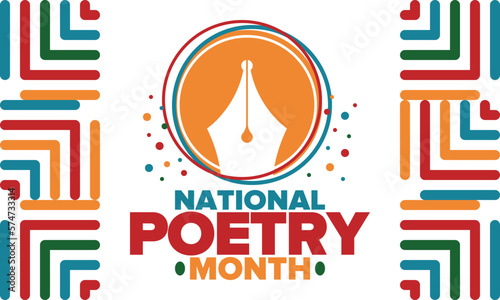 National Poetry Month in April. Poetry Festival in the United States and Canada. Literary events and celebration. Poster, card, banner and background. Vector illustration