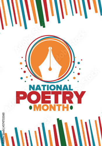 National Poetry Month in April. Poetry Festival in the United States and Canada. Literary events and celebration. Poster, card, banner and background. Vector illustration