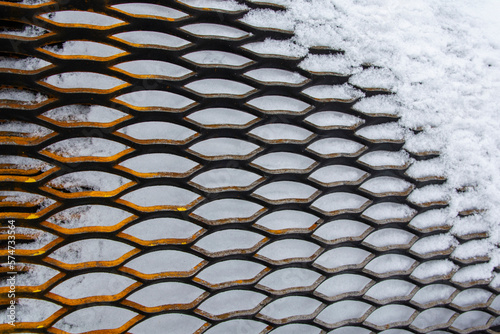 expanded metal sheet rusty on white background