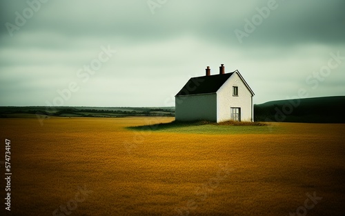farm or house in the middle of an empty plain. concept of solitude and world alone. © Mauricio Toro