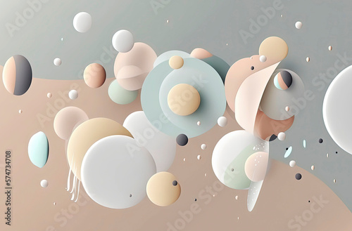 Generative AI ilustracion Abstract liquid fluid circles pastel color background with copy space. 3D sphere shape pastel color design