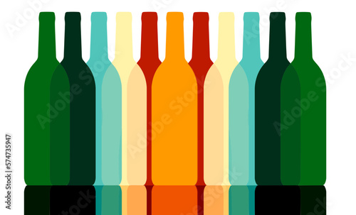 Wine bottles are seen in a colorful silhouette isolated on the background.

