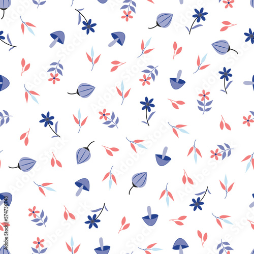Dainty floral seamless surface pattern design. Allover print floral arrangement of bunch of blooming wildflowers and leaves