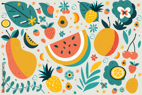 VECTOR PATRON FRUTAS TROPICALES DISEÑO PLANO