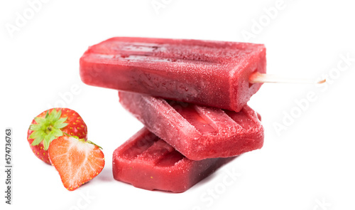 Strawberry Popsicles on transparent background (close-up shot)