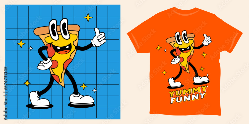 Pizza slice retro mascot t shirt design