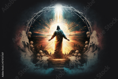 Obraz na płótnie Jesus resurrection easter abstract surreal cover background. Merciful Jesus. Salvation for the world. Generative AI w salonie