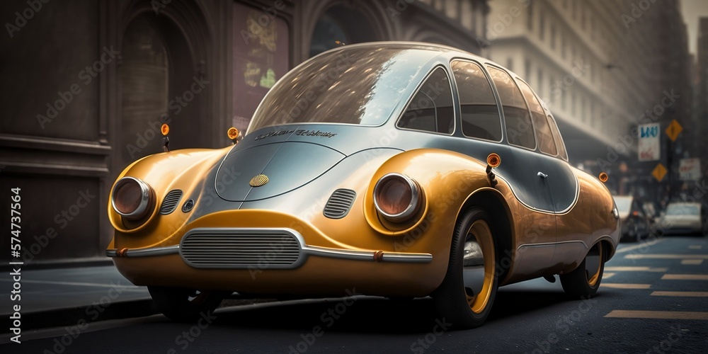 Retrofuturistic concept car, inspired by Subaru 360, generative AI