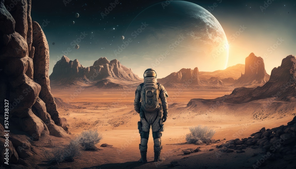 Navigating the Unknown Terrain of an Abandoned Planet as the Lone Astronaut, AI Generative