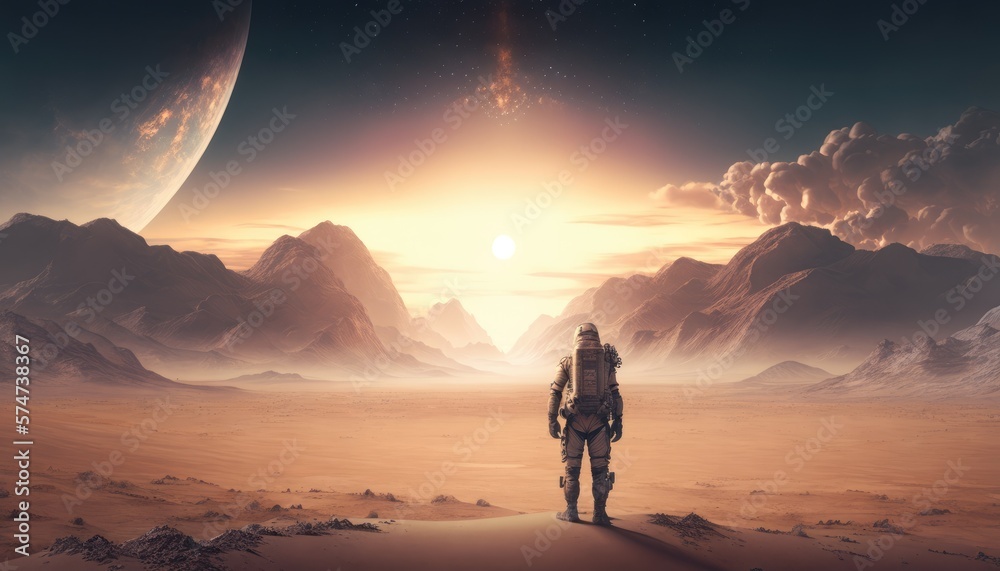 The Sole Explorer of a Deserted Alien World: The Lone Astronaut, AI Generative