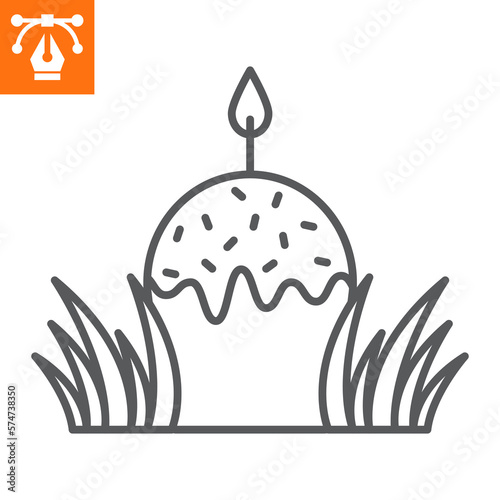 Easter cake with candle line icon, outline style icon for web site or mobile app, holyday and easter, panettone with candle vector icon, simple vector illustration, vector graphics.